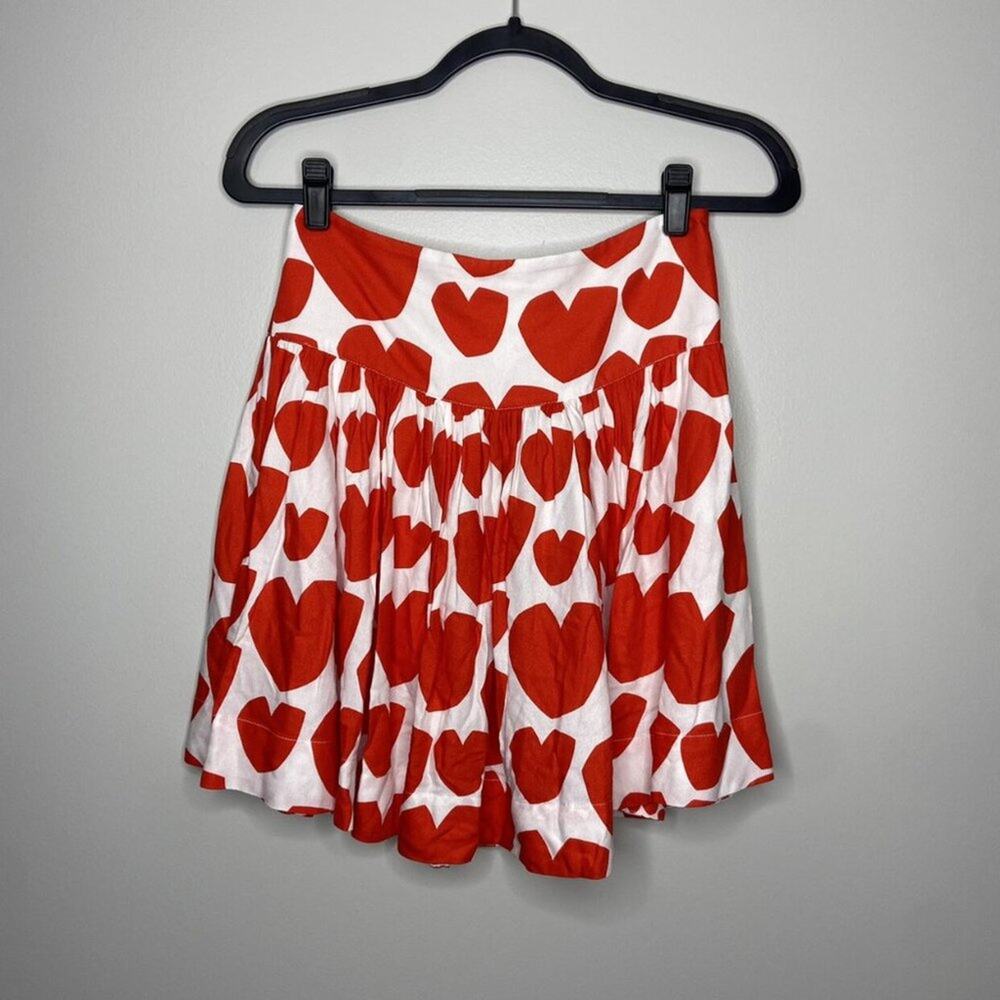 NWT STELLA MCCARTNEY Hearts Viscose Skirt Red White Valentine’s 14